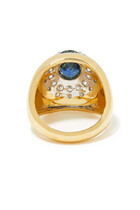 18K YG Lady Blue Sapphire and Diamonds Chevaliere Pompadour Ring:Yellow Gold:53